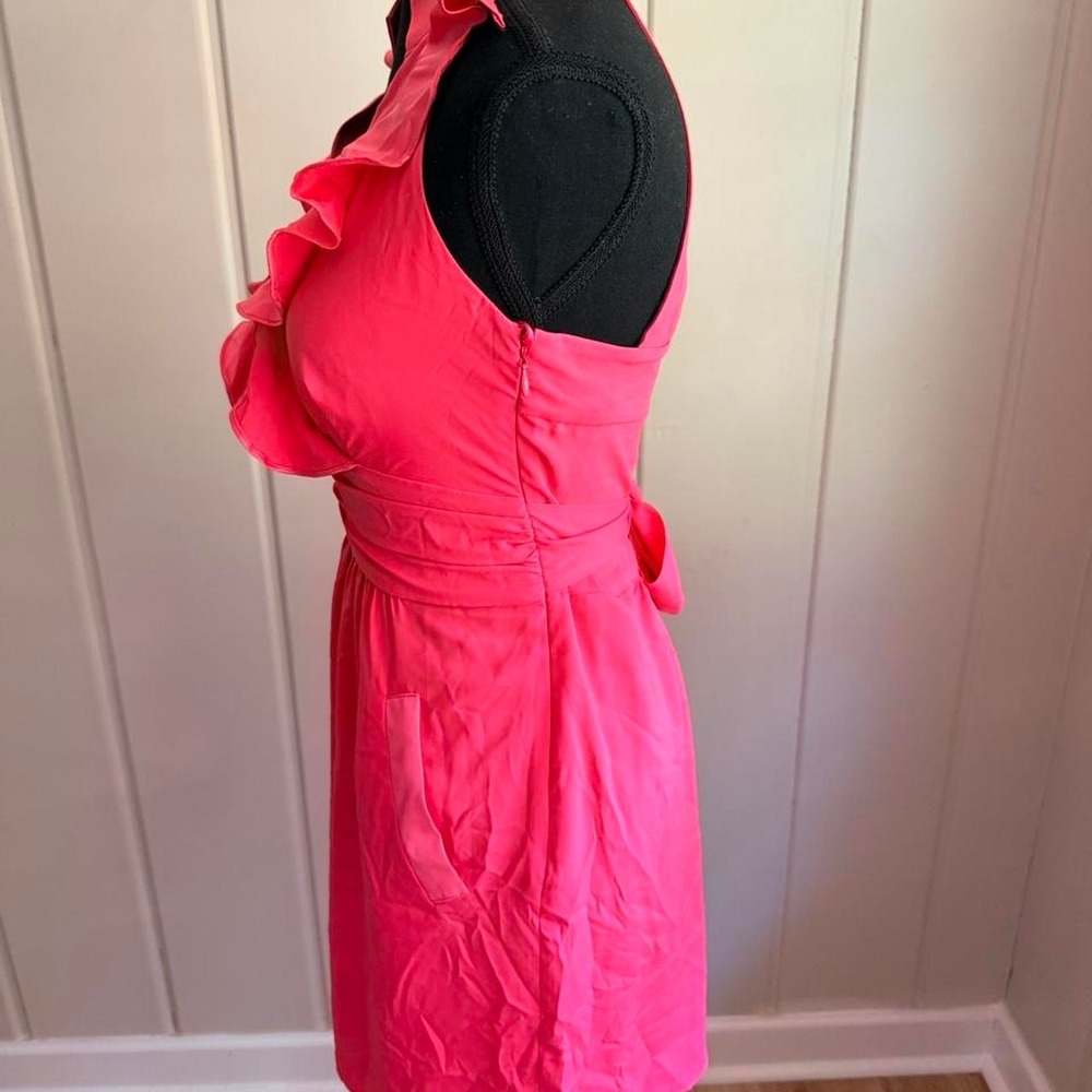BCBGeneration Hot Pink Ruffle Halter Dress Barbiecore - Picture 3 of 6